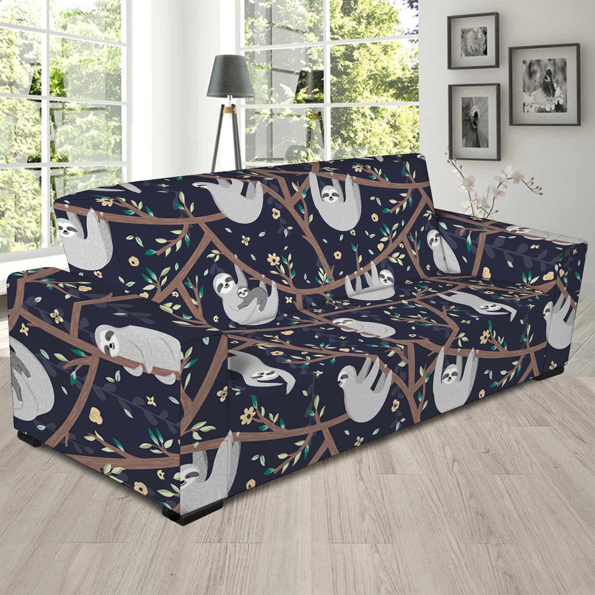 Sloth Family Pattern Print Sofa Slipcover