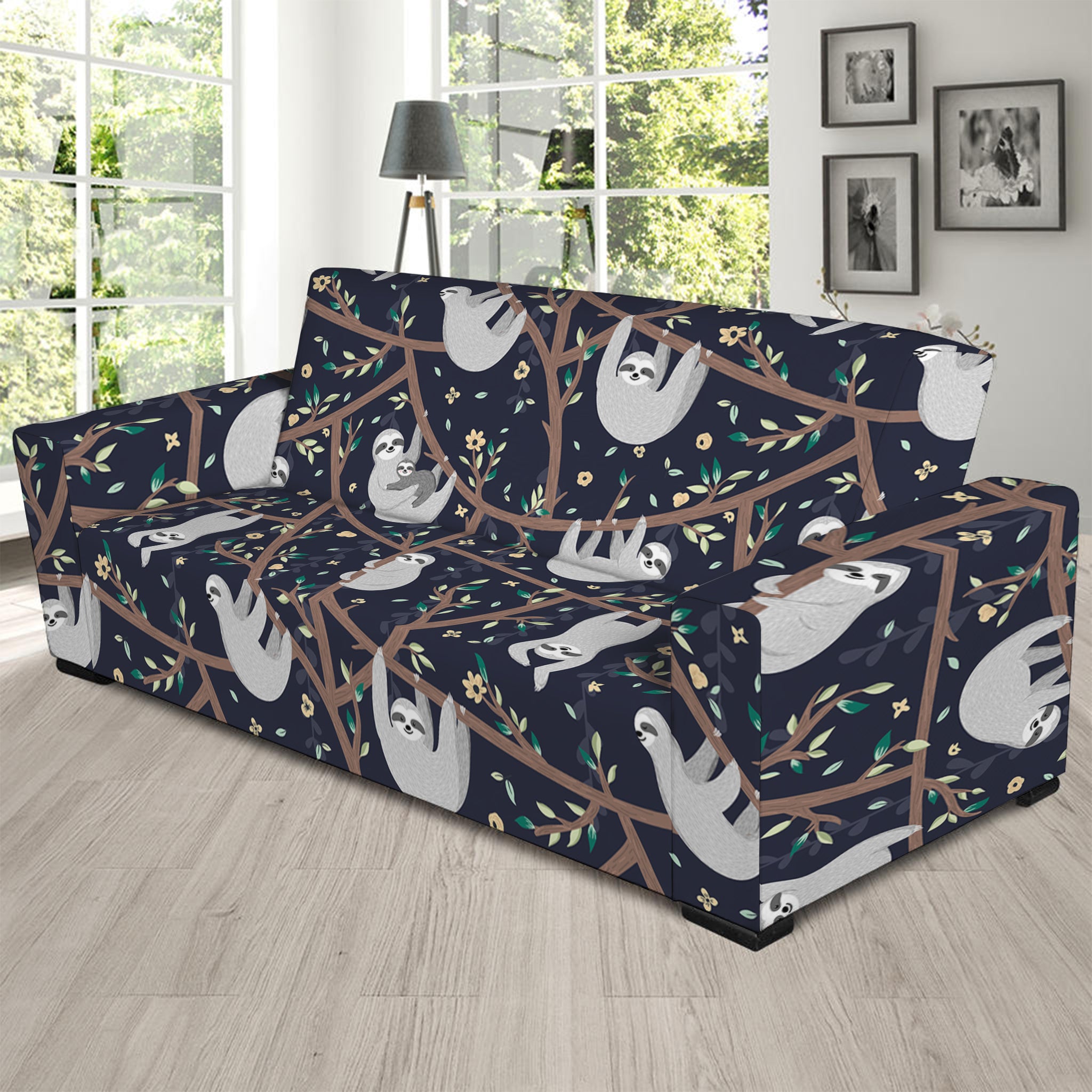 Sloth Family Pattern Print Sofa Slipcover