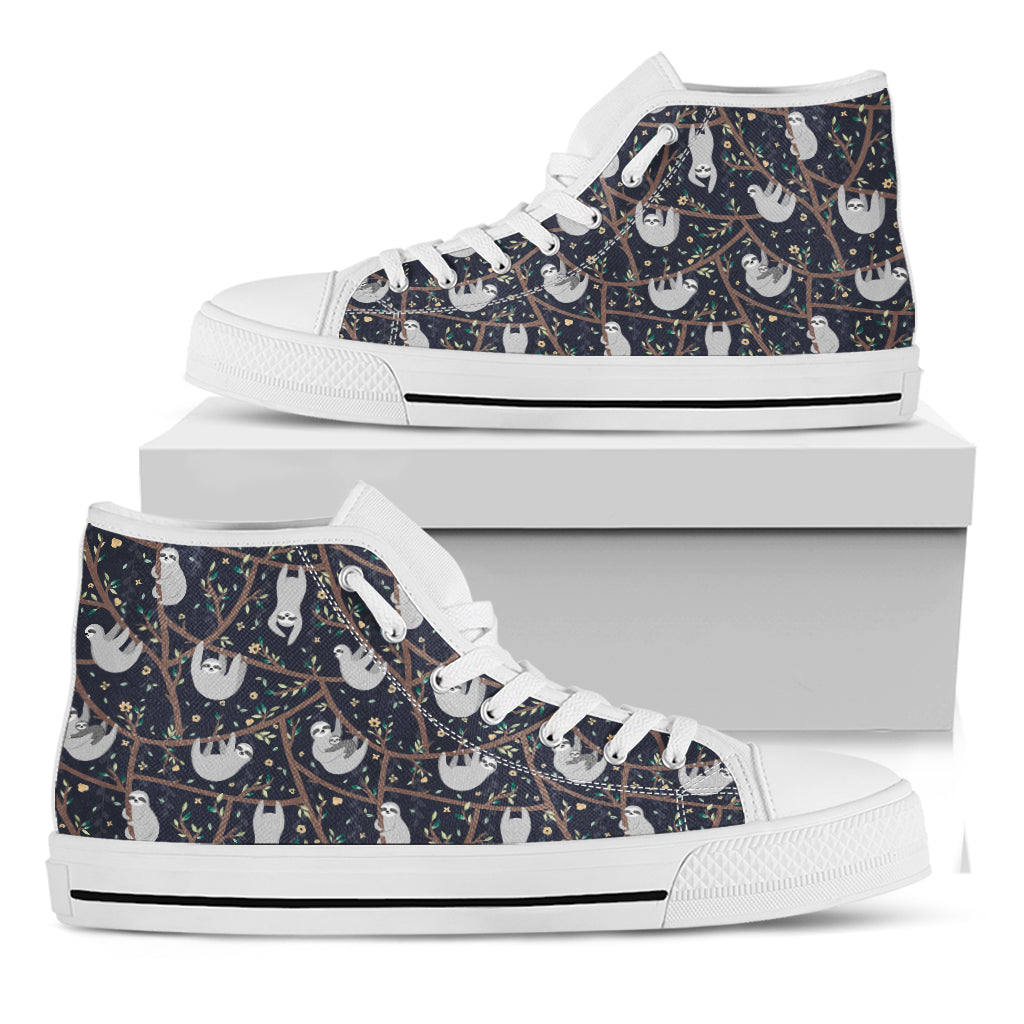 Sloth Family Pattern Print White High Top Shoes