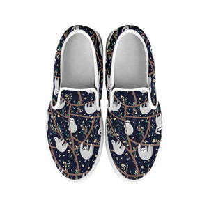 Sloth Family Pattern Print White Slip On Shoes