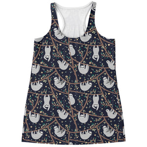 Sloth Family Pattern Print Women's Racerback Tank Top