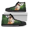 Smiley Face Giraffe Print Black High Top Sneakers
