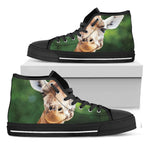 Smiley Face Giraffe Print Black High Top Shoes