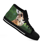 Smiley Face Giraffe Print Black High Top Shoes