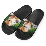 Smiley Face Giraffe Print Black Slide Sandals