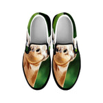 Smiley Face Giraffe Print Black Slip On Shoes