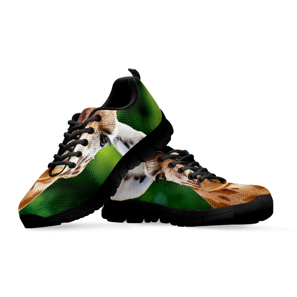Smiley Face Giraffe Print Black Sneakers