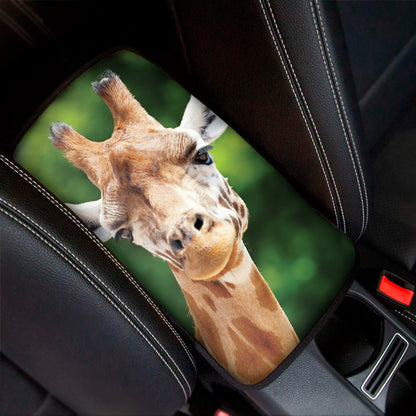 Smiley Face Giraffe Print Car Center Console Cover