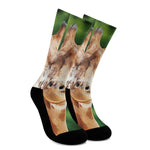 Smiley Face Giraffe Print Crew Socks
