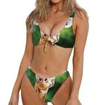 Smiley Face Giraffe Print Front Bow Tie Bikini