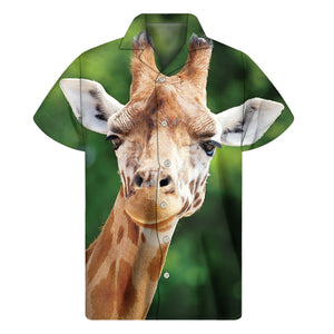 Smiley Face Giraffe Print Men's Short Sleeve Shirt