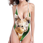 Smiley Face Giraffe Print One Piece High Cut Swimsuit