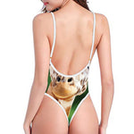 Smiley Face Giraffe Print One Piece High Cut Swimsuit