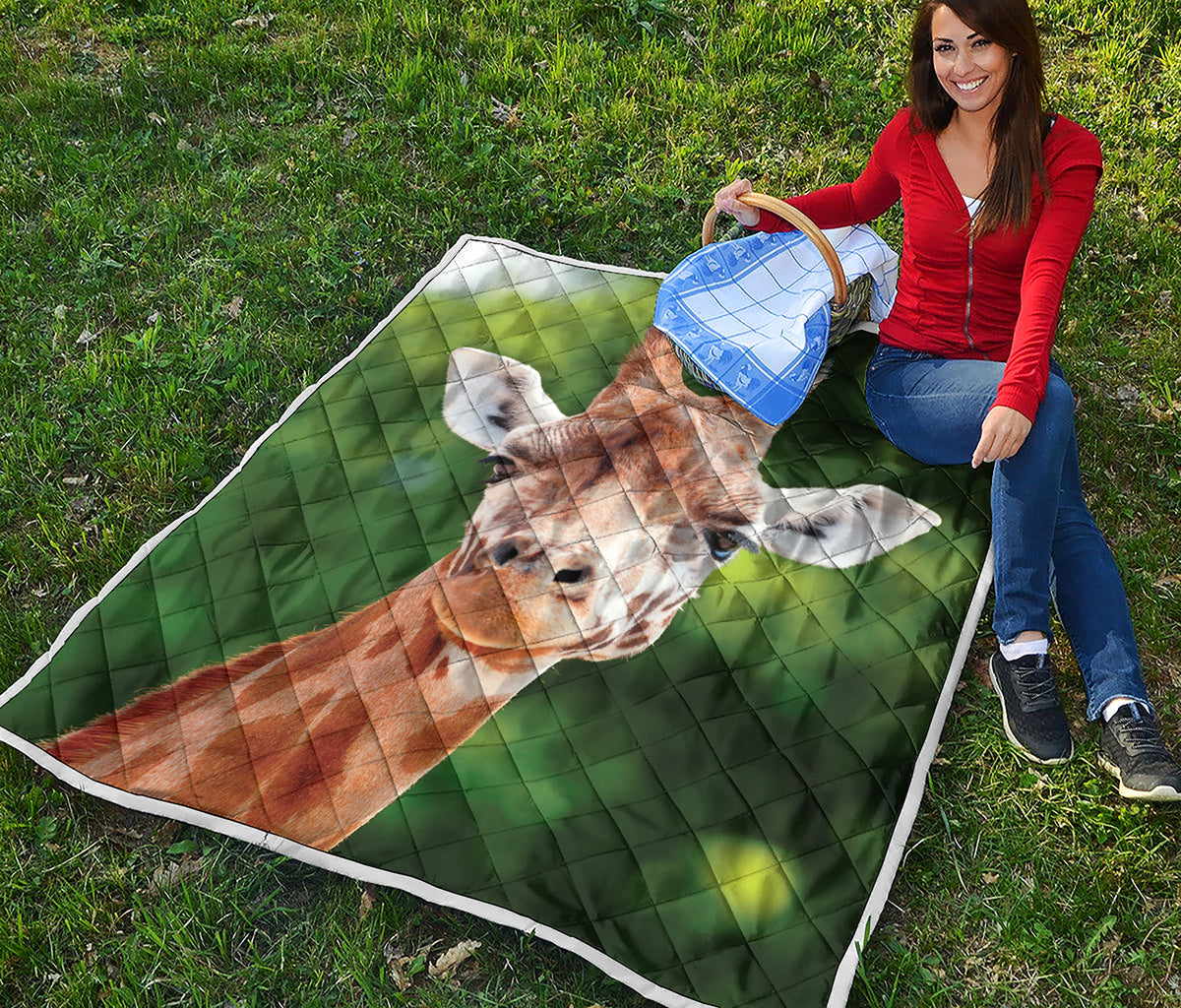 Smiley Face Giraffe Print Quilt