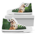 Smiley Face Giraffe Print White High Top Sneakers
