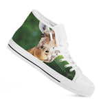 Smiley Face Giraffe Print White High Top Shoes