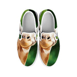 Smiley Face Giraffe Print White Slip On Shoes