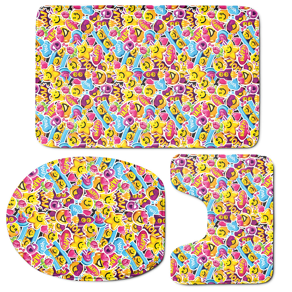 Smiley Faces Emoji Pattern Print 3 Piece Bath Mat Set