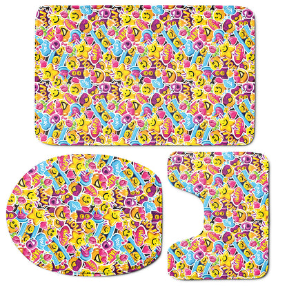 Smiley Faces Emoji Pattern Print 3 Piece Bath Mat Set
