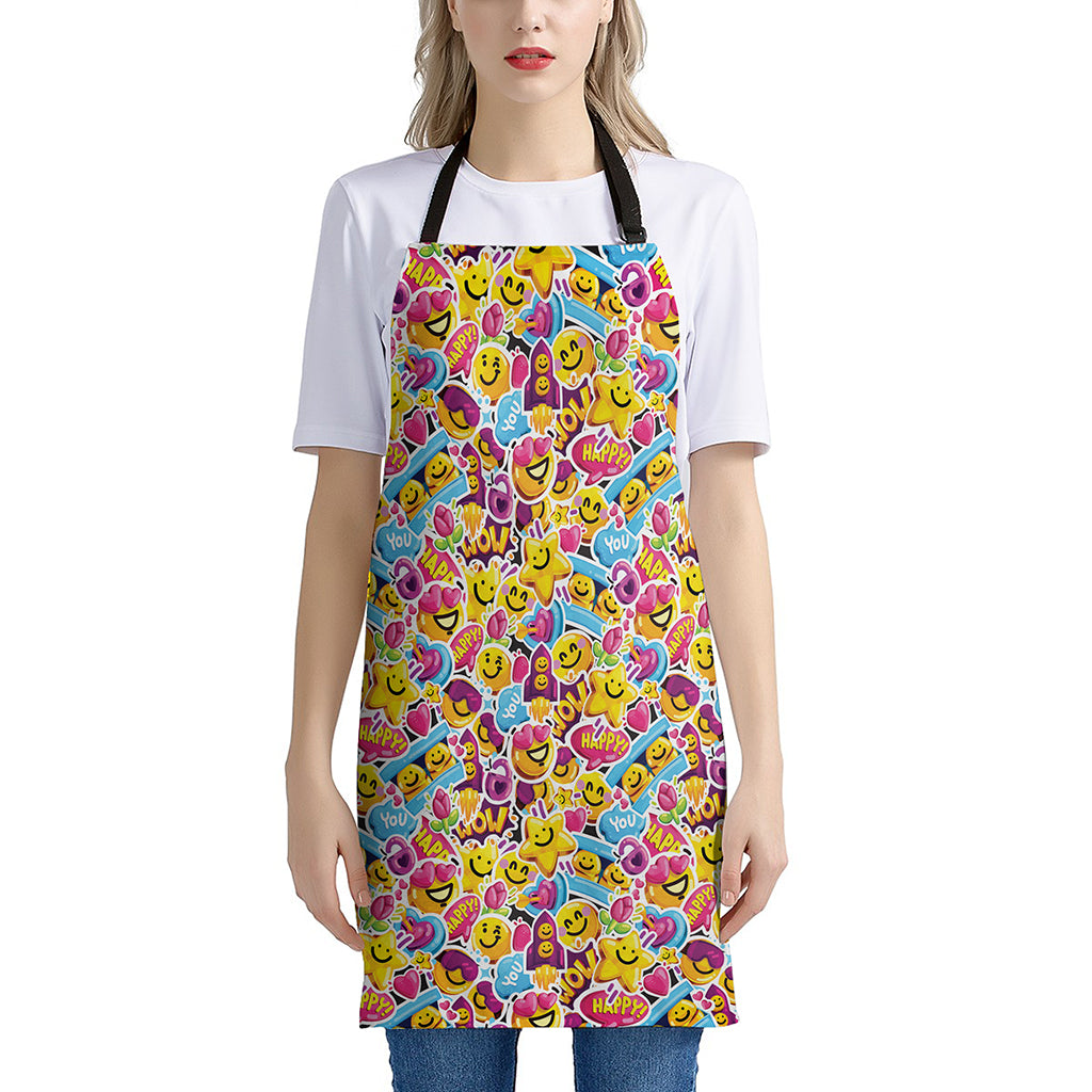 Smiley Faces Emoji Pattern Print Apron