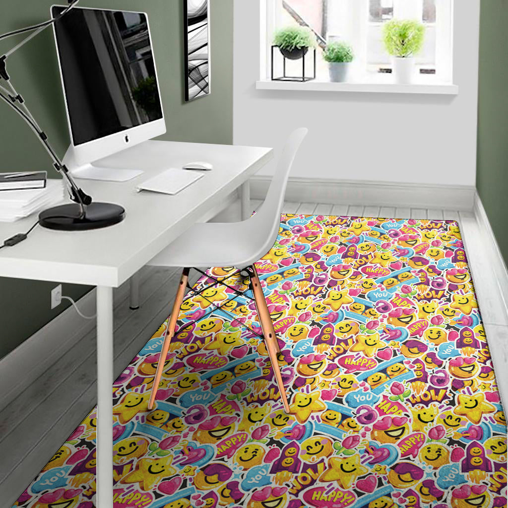 Smiley Faces Emoji Pattern Print Area Rug