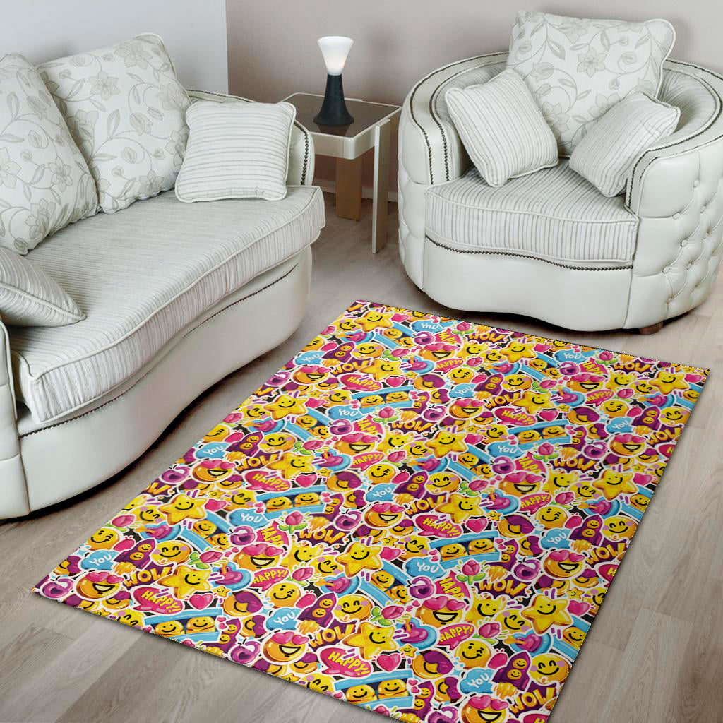 Smiley Faces Emoji Pattern Print Area Rug