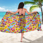 Smiley Faces Emoji Pattern Print Beach Sarong Wrap