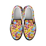 Smiley Faces Emoji Pattern Print Black Slip On Shoes