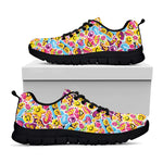 Smiley Faces Emoji Pattern Print Black Sneakers