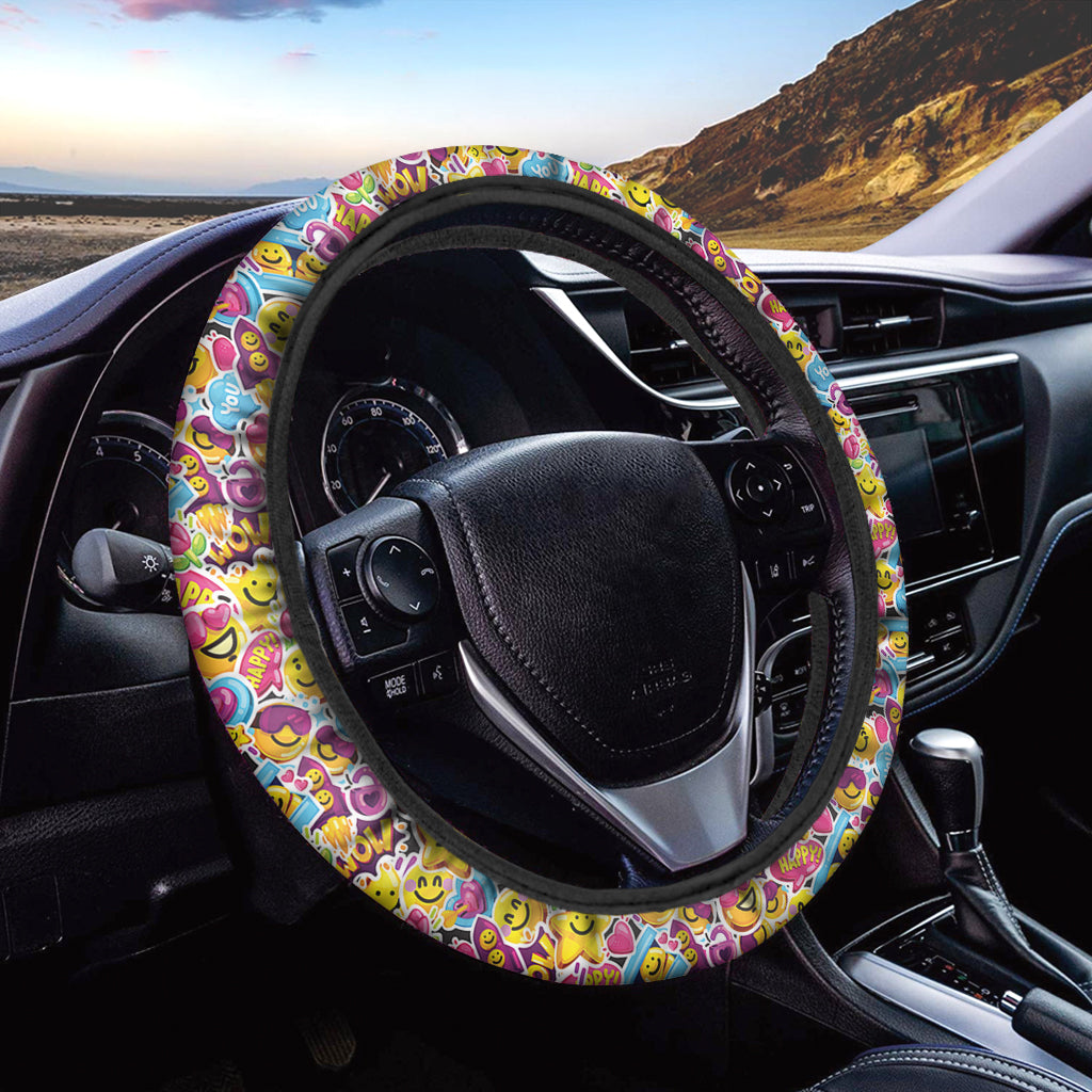 Smiley Faces Emoji Pattern Print Car Steering Wheel Cover