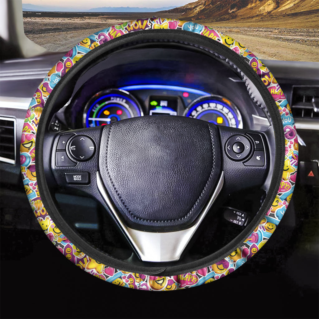 Smiley Faces Emoji Pattern Print Car Steering Wheel Cover