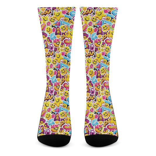 Smiley Faces Emoji Pattern Print Crew Socks