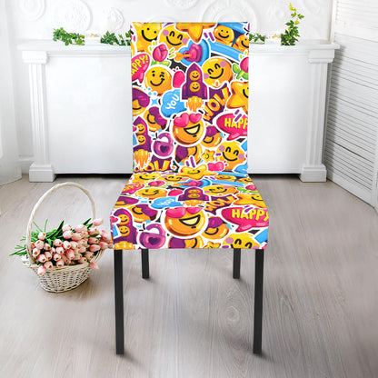 Smiley Faces Emoji Pattern Print Dining Chair Slipcover
