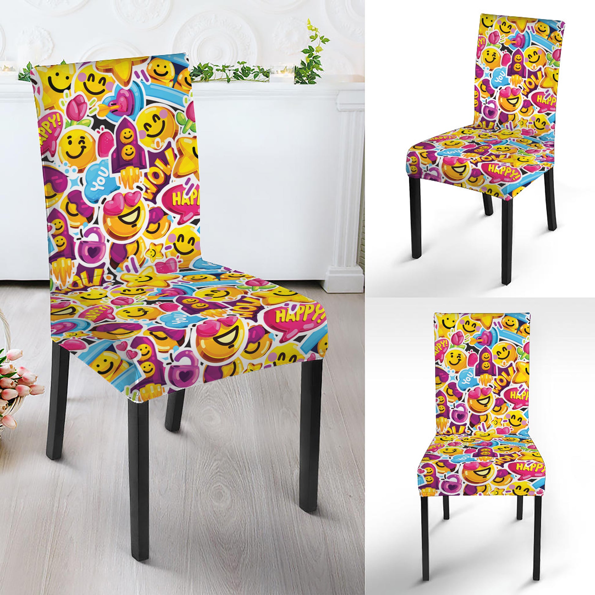 Smiley Faces Emoji Pattern Print Dining Chair Slipcover
