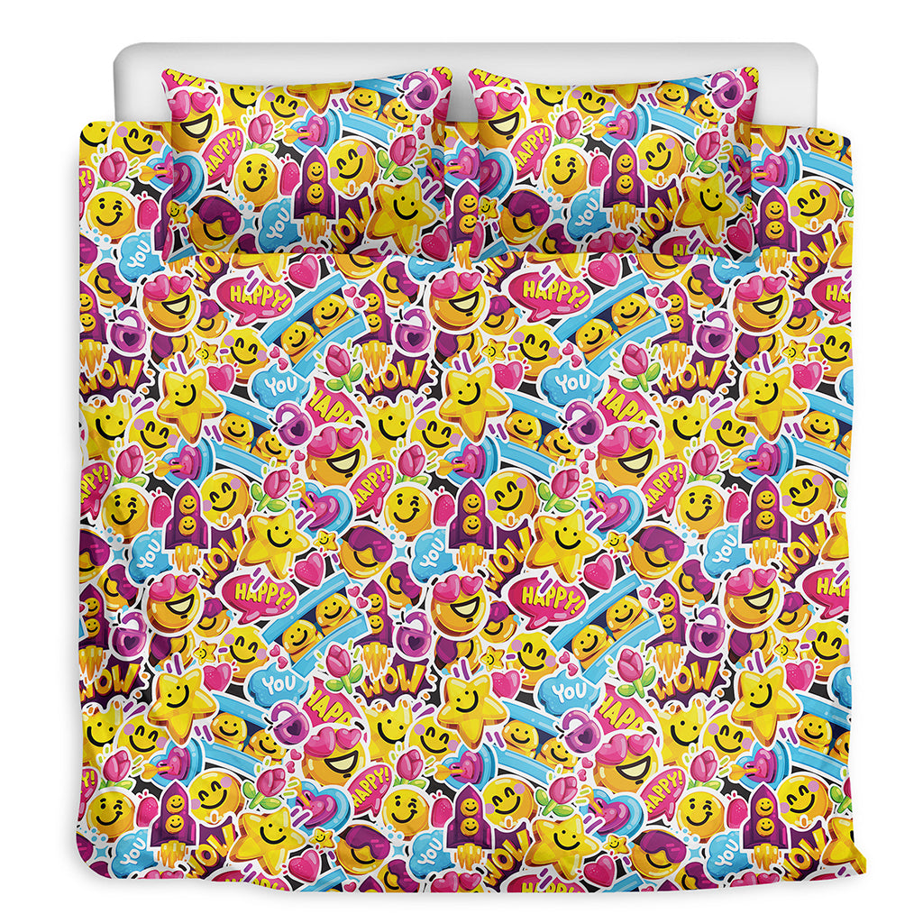 Smiley Faces Emoji Pattern Print Duvet Cover Bedding Set