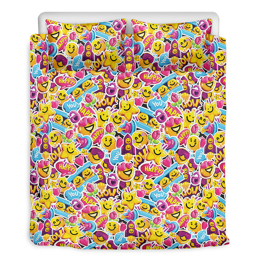 Smiley Faces Emoji Pattern Print Duvet Cover Bedding Set