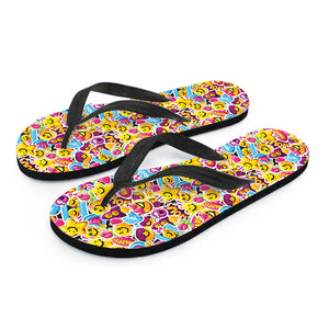 Smiley Faces Emoji Pattern Print Flip Flops