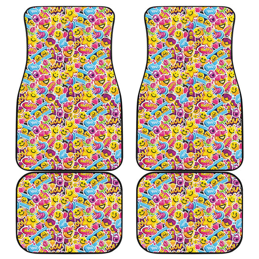 Smiley Faces Emoji Pattern Print Front and Back Car Floor Mats