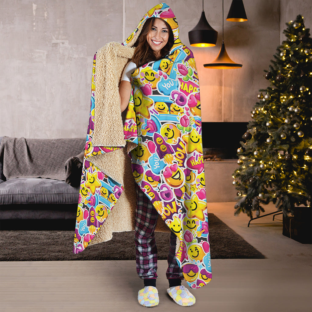 Smiley Faces Emoji Pattern Print Hooded Blanket