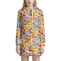 Smiley Faces Emoji Pattern Print Pullover Hoodie Dress
