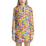 Smiley Faces Emoji Pattern Print Hoodie Dress
