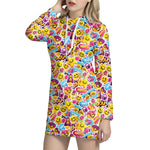 Smiley Faces Emoji Pattern Print Hoodie Dress