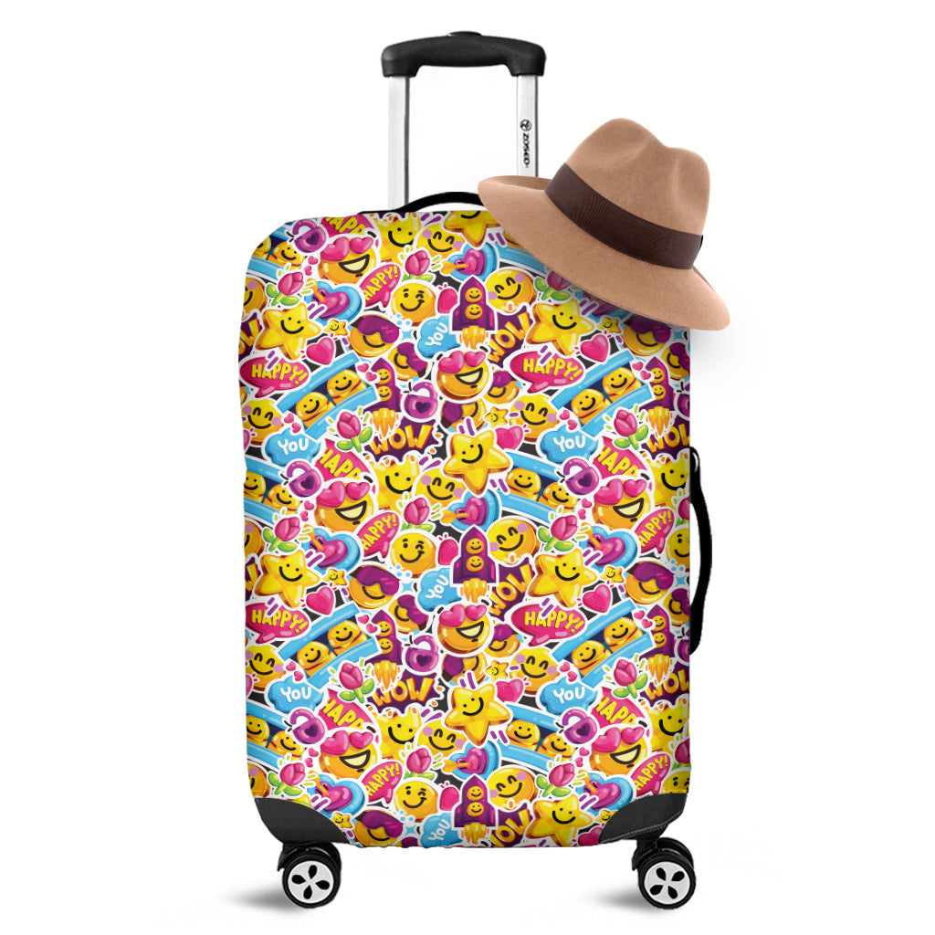 Smiley Faces Emoji Pattern Print Luggage Cover