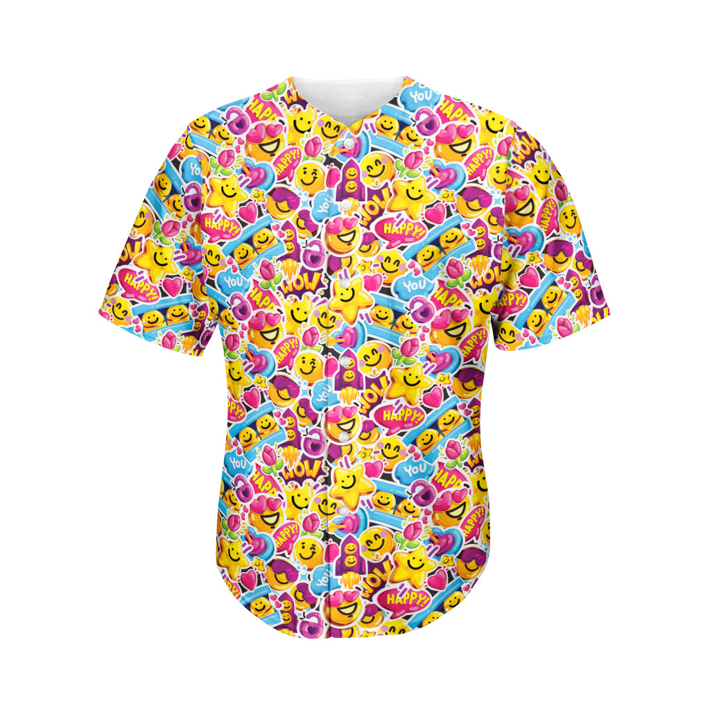 Smiley Faces Emoji Pattern Print Men's Baseball Jersey