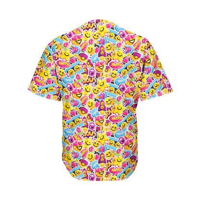 Smiley Faces Emoji Pattern Print Men's Baseball Jersey