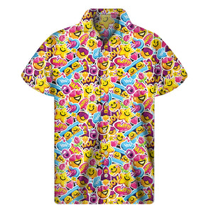 Smiley Faces Emoji Pattern Print Men's Short Sleeve Shirt