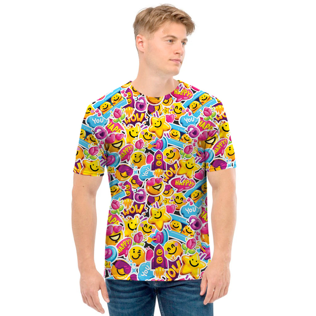 Smiley Faces Emoji Pattern Print Men's T-Shirt