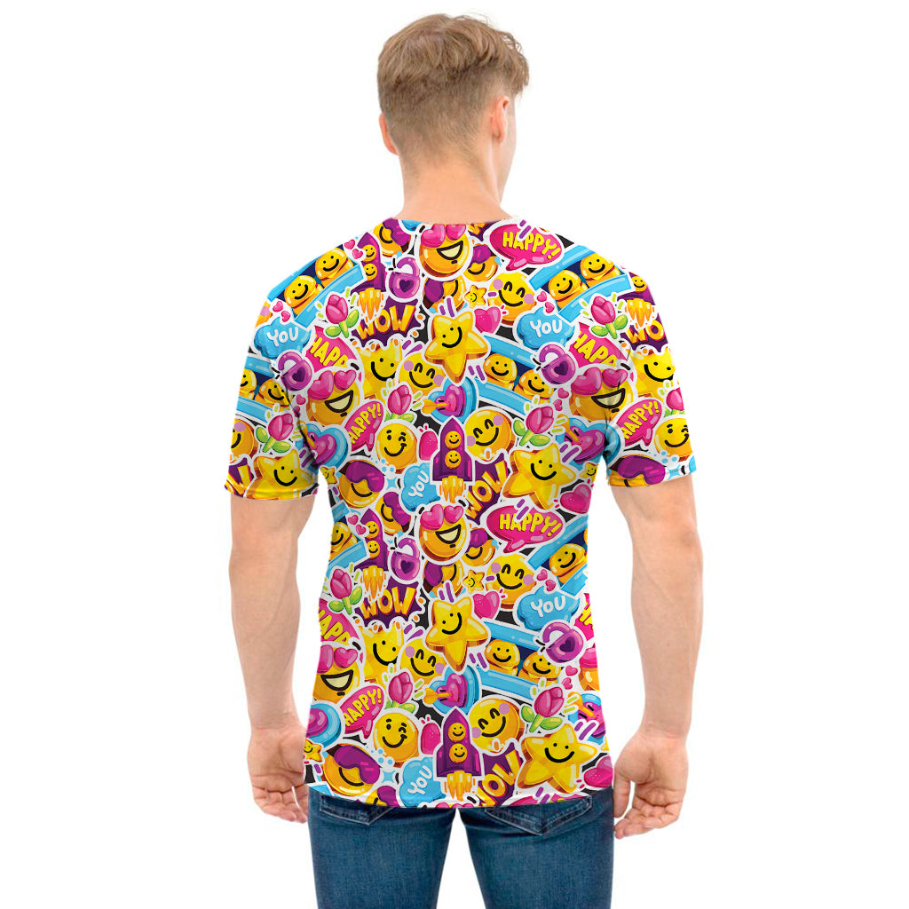 Smiley Faces Emoji Pattern Print Men's T-Shirt