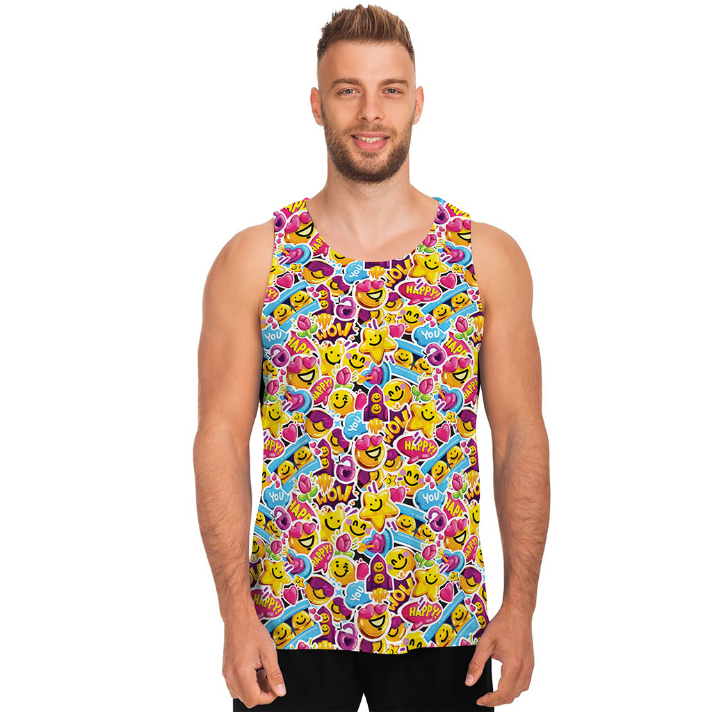 Smiley Faces Emoji Pattern Print Men's Tank Top