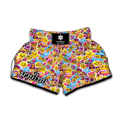 Smiley Faces Emoji Pattern Print Muay Thai Boxing Shorts